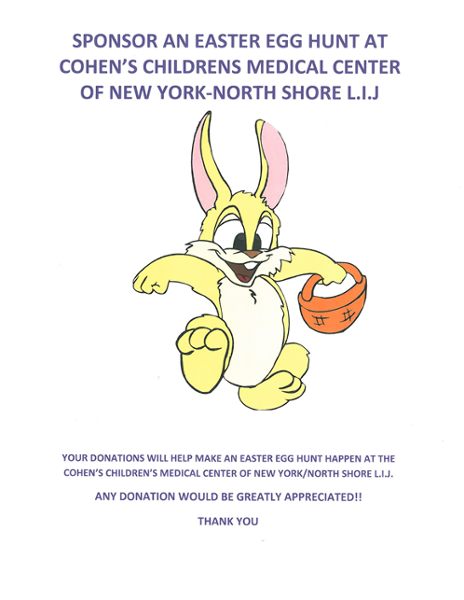 Our invitation to our Easter Egg Hunt at Cohen Children's Medical center