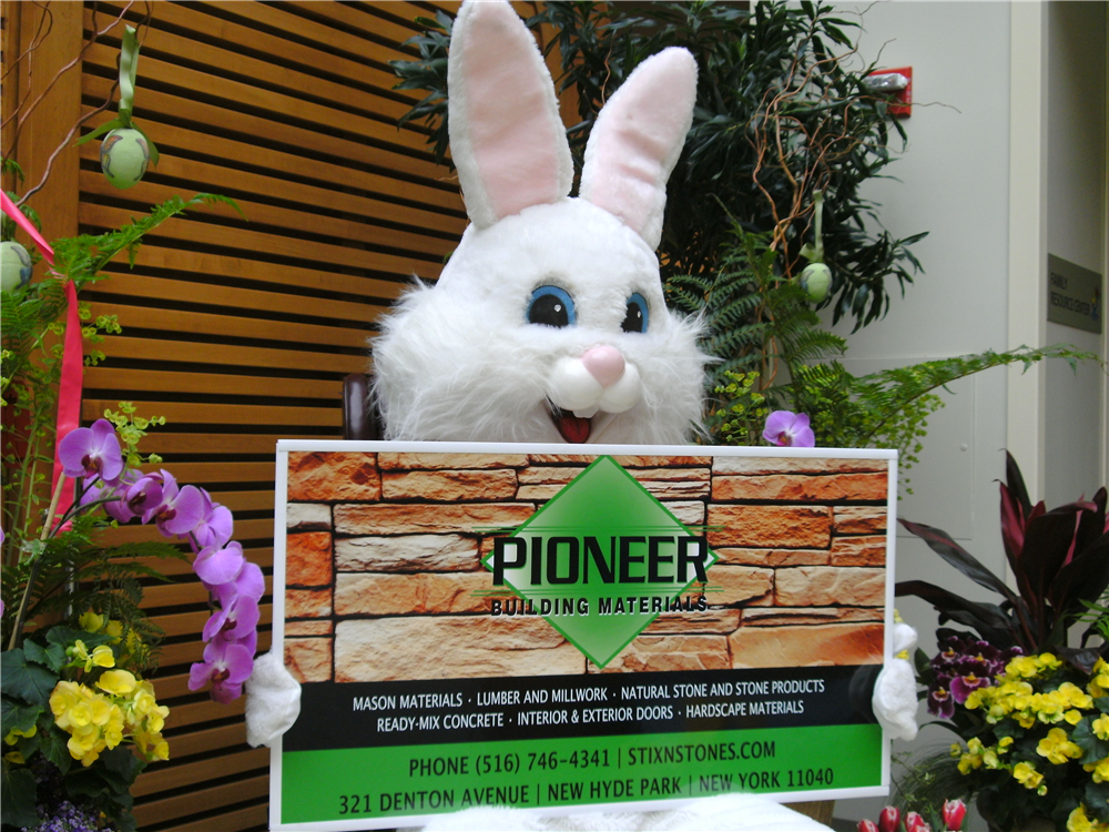 The Easter Bunny takes a second to thank Pioneer Building Materials for making a difference in a child's life.
